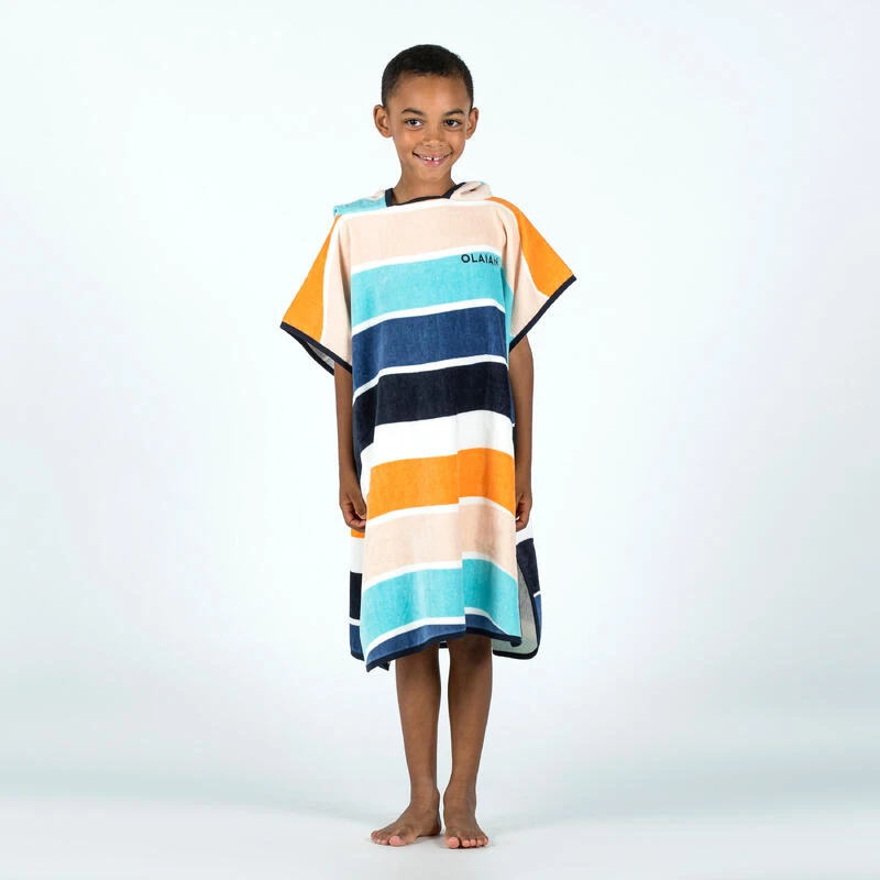 Poncho Surf Enfant 110 à 135 Cm - 500 Wavy Orange Bleu 4 Poncho Surf Enfant 110 à 135 Cm - 500 Wavy Orange Bleu – Image 4