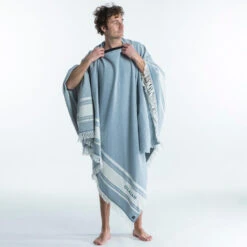 Serviette De Plage Poncho 190 X 190 Cm - Gris Bleu -Surf Soldes Magasin serviette de plage poncho 190 x 190 cm gris bleu 3