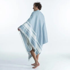Serviette De Plage Poncho 190 X 190 Cm - Gris Bleu -Surf Soldes Magasin serviette de plage poncho 190 x 190 cm gris bleu 5