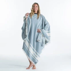 Serviette De Plage Poncho 190 X 190 Cm - Gris Bleu -Surf Soldes Magasin serviette de plage poncho 190 x 190 cm gris bleu 6